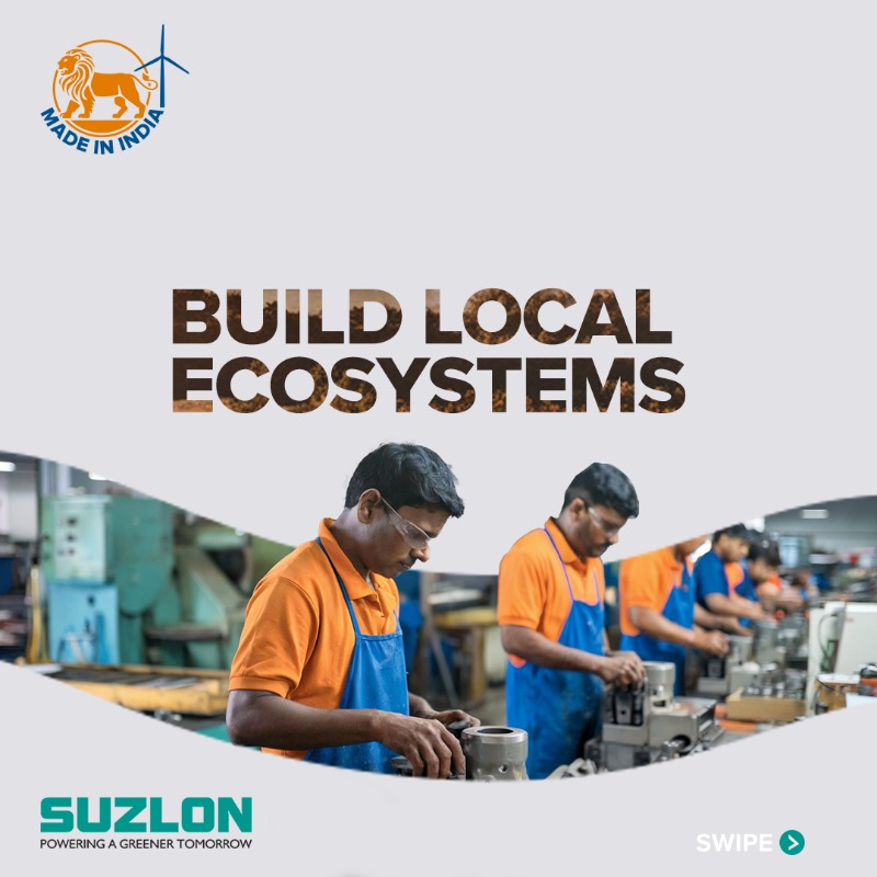 Suzlon's tweet photo. Strengthening Indian manufacturing isn’t just about building factories - it’s about creating a robust foundation for innovation, resilience, and progress. At Suzlon, we nurture local ecosystems, empower MSMEs, and drive sustainable economic growth.

Making in India since 1996!