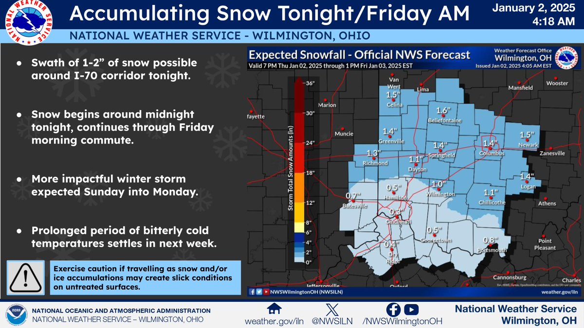 NWSILN's tweet photo. Accumulating snow will occur tonight, moving in from the NW around midnight. Expect travel impacts through the Friday morning commute. Stay weather aware as another impactful winter storm is expected Sunday into Monday, which could bring sig snow totals &amp; mixed precip for some. https://t.co/4U0DyRomoV