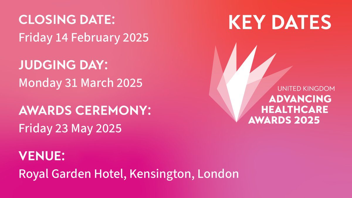 Advancing Healthcare Awards 2025

Dates for your 2025 diary!

Open to UK AHPs, healthcare scientists &amp; those working alongside them 

ahawards.co.uk/uk/ 
#AHAwards
<a href="/BAPO2/">BAPO</a> <a href="/IBMScience/">IBMS #AtTheHeartOfHealthcare</a> <a href="/ahcsuk/">Academy for Healthcare Science</a> <a href="/thecsp/">Chartered Society of Physiotherapy (CSP)</a>
<a href="/WelshGovernment/">Welsh Government</a> <a href="/healthdpt/">Department of Health</a> <a href="/HealthInnovNet/">Health Innovation Network</a> <a href="/ph_affairs/">PHAffairs</a>