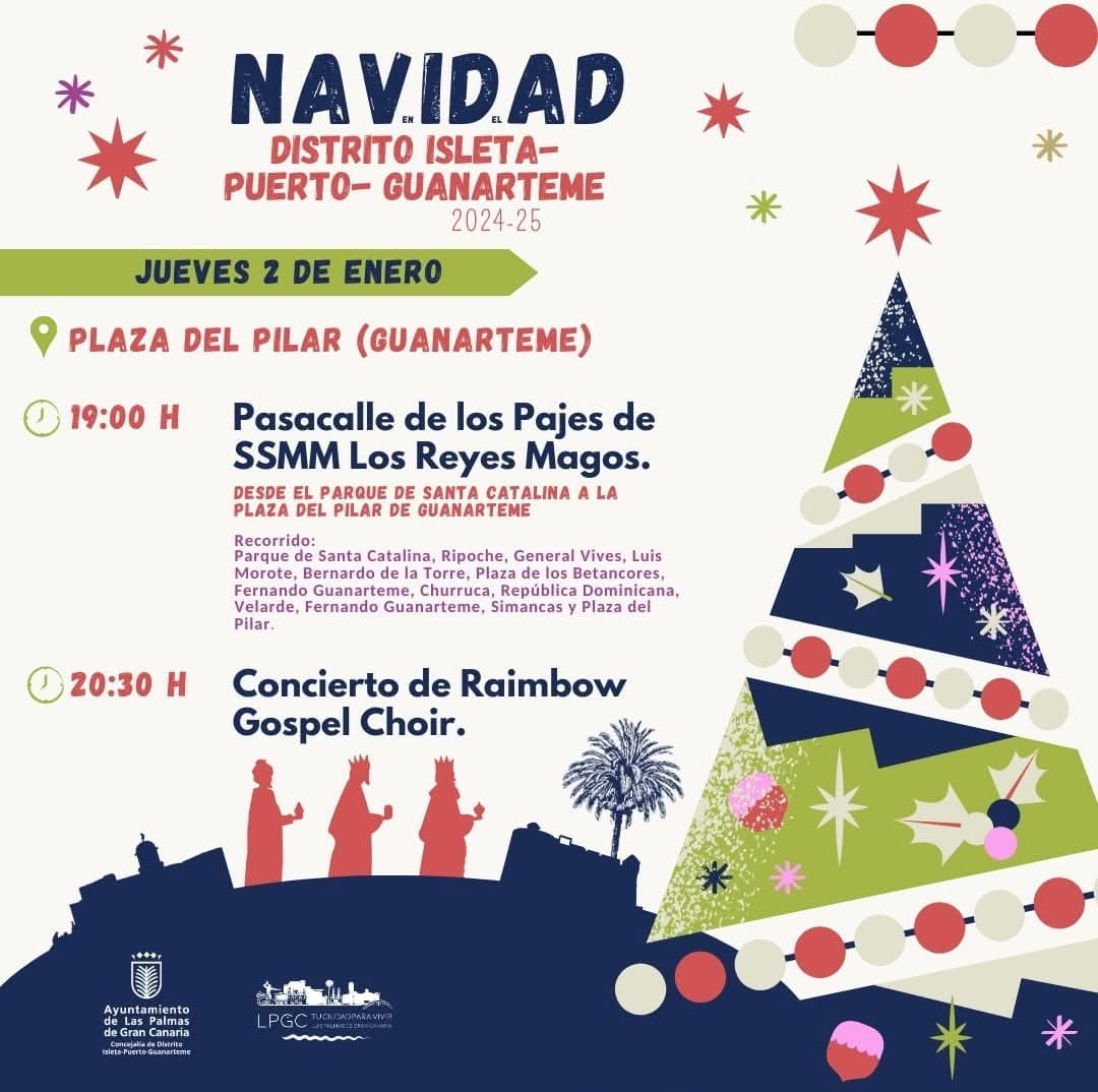 DistritoPuerto's tweet image. 🎄Sigue la magia de la Navidad en el distrito🎄Esta tarde no te pierdas el pasacalle con los pajes de Sus Majestades Los Reyes Magos y el concierto de Gospel a su llegada a la Plaza del Pilar en #Guanarteme 
#LasPalmasDeGranCanaria #Navidad