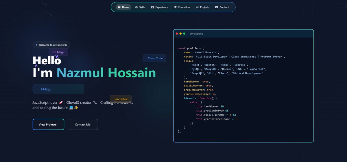 olova_js's tweet image. 🚀 Check out my latest project! 🚀
I’ve just launched my open-source portfolio website, built with React and designed with a modern, sleek aesthetic that anyone can use! 🎨✨
Whether you&apos;re a developer or someone looking to showcase your work, this responsive and user-friendly…