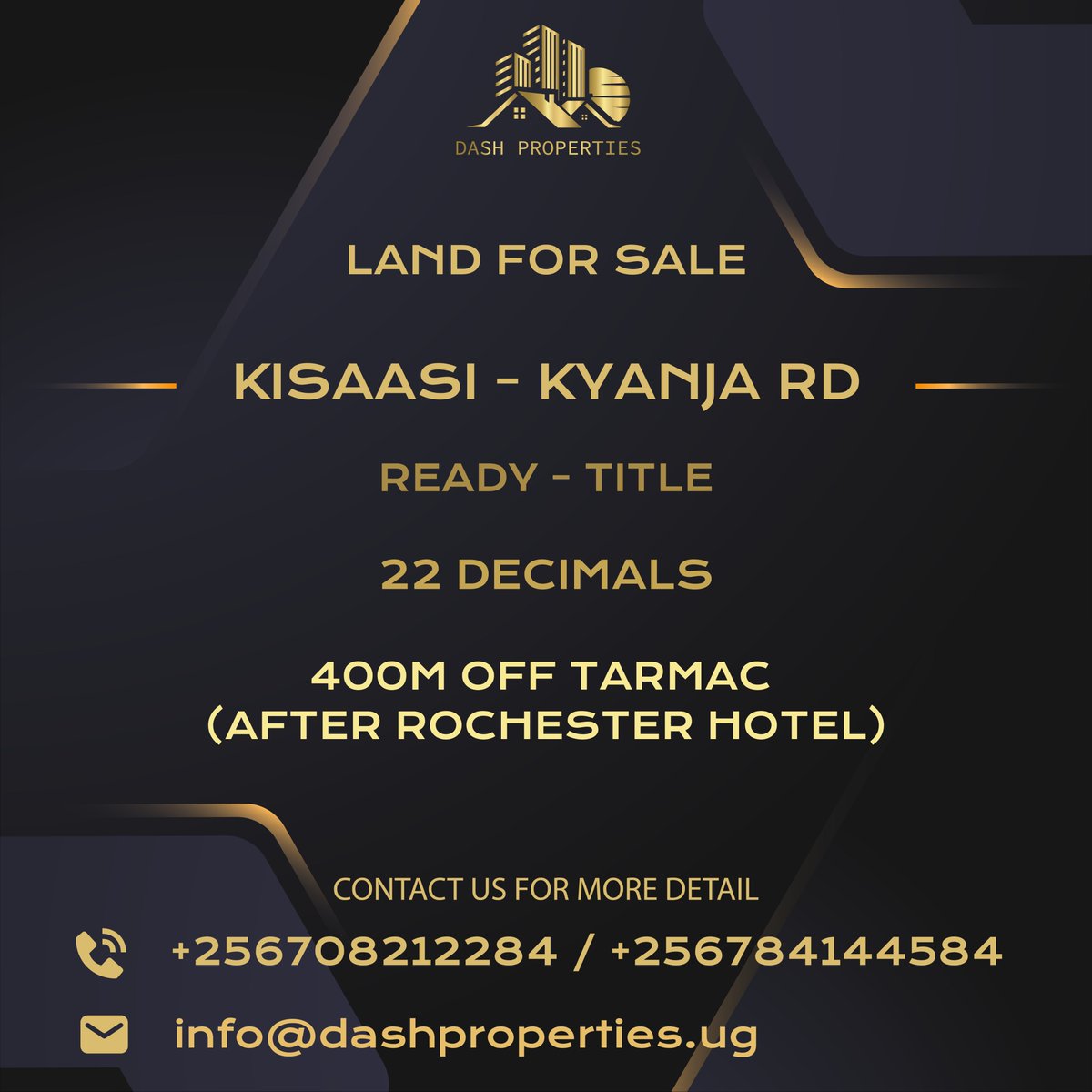 Properties_Dash's tweet image. 🚨 Plot for Sale! 🚨
Prime land on Kisaasi - Kyanja Road, just 400 metres off tarmac (after Rochester Hotel). This 22 decimals plot is ideal for development in a growing neighborhood!
💰 Asking Price: 550 Million UGX
Don’t miss this opportunity to own land. #DashProperties