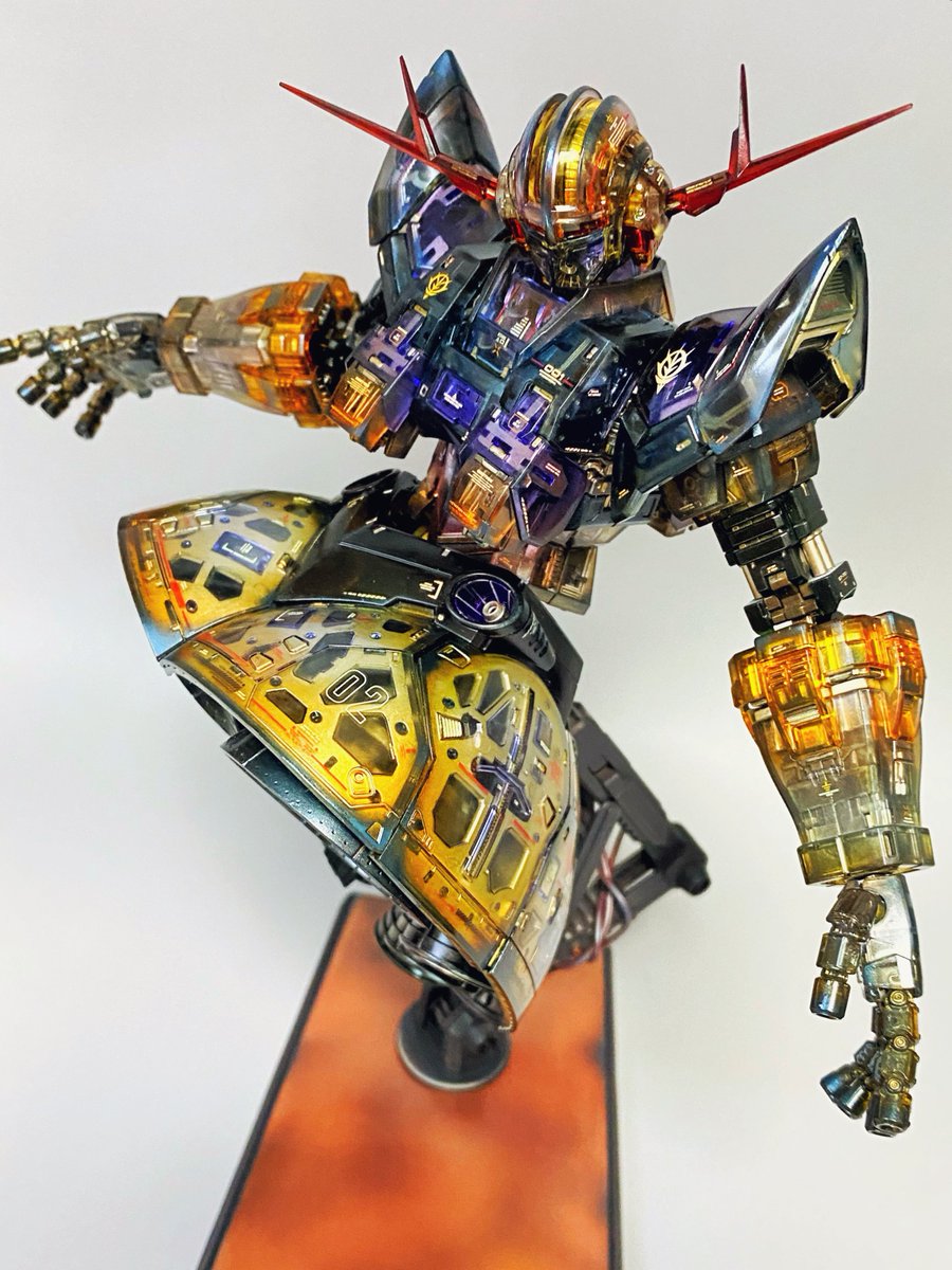 #お正月プラモ展示会2
#プラモデルライフ 

開催おめでとうございます㊗️
遅ればせながら参加させてください😊

お正月はキラキラでおめでたい
クリアカラーRGジオング✨

汚し好きなのでクリアカラーでもウェザリング😆🎶

今年もみんなで模活楽しみましょう👍✨