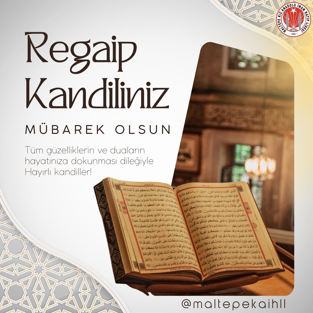 Maltepekaihl (@maltepekaihl) on Twitter photo Bu mübarek gecenin, gönüllerimize huzur, evlerimize bereket, dünyamıza barış getirmesini temenni ederim. Rabbim, dualarımızı kabul etsin, sağlık ve mutluluk dolu bir ömür nasip etsin. Regaib Kandiliniz mübarek olsun!
<a href="/meb_dinogretimi/">MEB Din Öğretimi Genel Müdürlüğü</a> <a href="/istanbulilmem/">İstanbul İl Millî Eğitim Müdürlüğü</a> <a href="/maltepemem34/">Maltepe İlçe Millî Eğitim Müdürlüğü</a> <a href="/Cemile181/">Cemile18</a> Bu mübarek gecenin, gönüllerimize huzur, evlerimize bereket, dünyamıza barış getirmesini temenni ederim. Rabbim, dualarımızı kabul etsin, sağlık ve mutluluk dolu bir ömür nasip etsin. Regaib Kandiliniz mübarek olsun!
<a href="/meb_dinogretimi/">MEB Din Öğretimi Genel Müdürlüğü</a> <a href="/istanbulilmem/">İstanbul İl Millî Eğitim Müdürlüğü</a> <a href="/maltepemem34/">Maltepe İlçe Millî Eğitim Müdürlüğü</a> <a href="/Cemile181/">Cemile18</a>