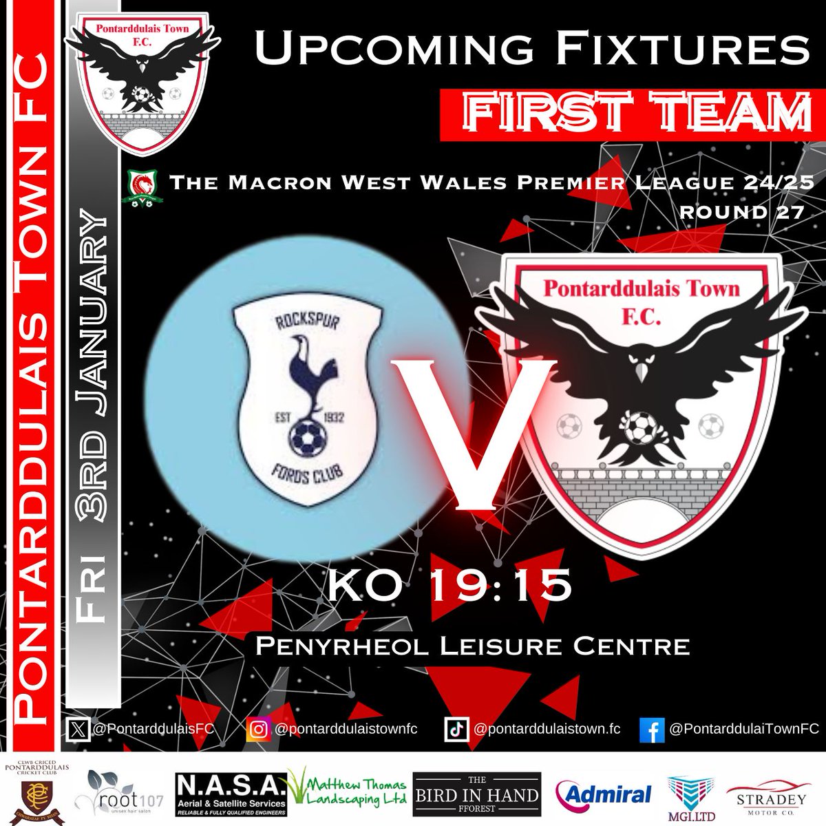 Pontarddulais Town Football Club (@pontarddulaisfc) on Twitter photo The Men's First Team start the New Year with a game tomorrow evening with a tough trip to league leaders <a href="/RockspurFords/">Rockspur Fords Club</a> at Penyrheol. Kick off is 7.15pm 🟣🔵 The Men's First Team start the New Year with a game tomorrow evening with a tough trip to league leaders <a href="/RockspurFords/">Rockspur Fords Club</a> at Penyrheol. Kick off is 7.15pm 🟣🔵