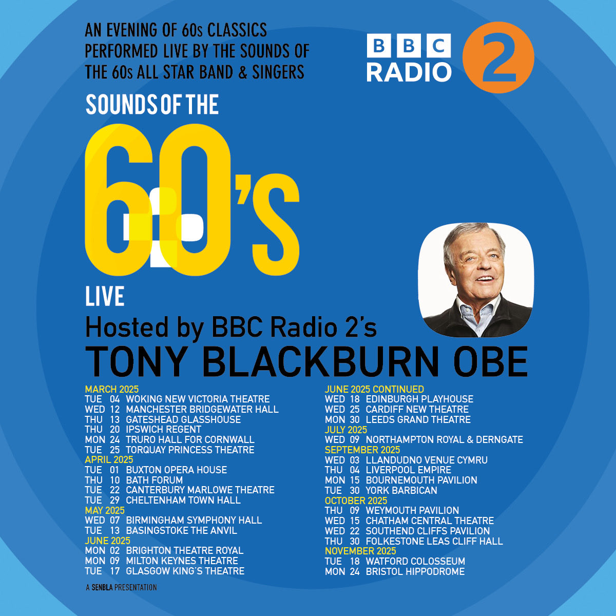 tonyblackburn's tweet photo. Well here we are into 2024 and very soon our ⁦@BBCRadio2⁩ theatre show will be back on the road again. I’m thrilled to say tickets are selling like hot cakes( sizzle) Here are the dates for this year. Looking forward to seeing you this year for an evening of fu and music. https://t.co/XMREo3PNEE