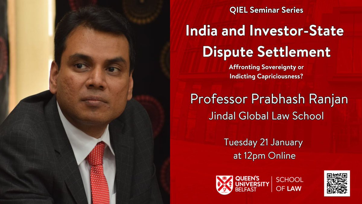 QUB School of Law (@qubschooloflaw) on Twitter photo As part of the QIEL <a href="/QUB_IEL/">Q-IEL</a> seminar series Prof. Prabhash Ranjan <a href="/pranjan12781/">Prabhash Ranjan</a>, Jindal Glonbal Law School <a href="/JindalLaw/">Jindal Global Law School</a>, will be discussing his new book, "India and Investor-State Dispute Settlement: Affronting Sovereignty or Indicting Capriciousness" on Tuesday 21 January at 12pm As part of the QIEL <a href="/QUB_IEL/">Q-IEL</a> seminar series Prof. Prabhash Ranjan <a href="/pranjan12781/">Prabhash Ranjan</a>, Jindal Glonbal Law School <a href="/JindalLaw/">Jindal Global Law School</a>, will be discussing his new book, "India and Investor-State Dispute Settlement: Affronting Sovereignty or Indicting Capriciousness" on Tuesday 21 January at 12pm
