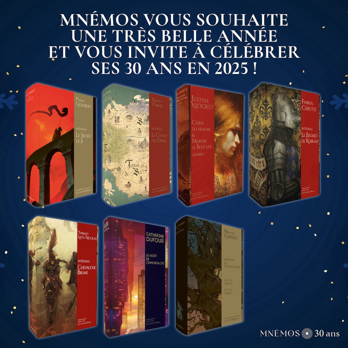 editionsmnemos's tweet photo. Mnémos vous souhaite une très belle année et vous invite à célébrer ses 30 ans en 2025 ! 🎉❄️✨️ https://t.co/q8hefVUBOI