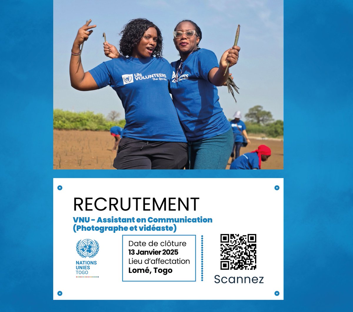 Les Nations Unies au Togo recrutent !

🔴 VNU - Assistant en Communication (Photographe et vidéaste)
shorturl.at/hTgzP
DATE DE CLÔTURE: 13 Janvier 2025
Bonne chance à tous.

#JobOpportunity #recrutement