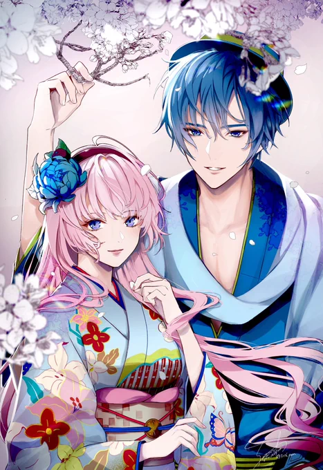 古い絵だけど新年ぽいので花色衣 巡音ルカ&amp;KAITO(再掲) 