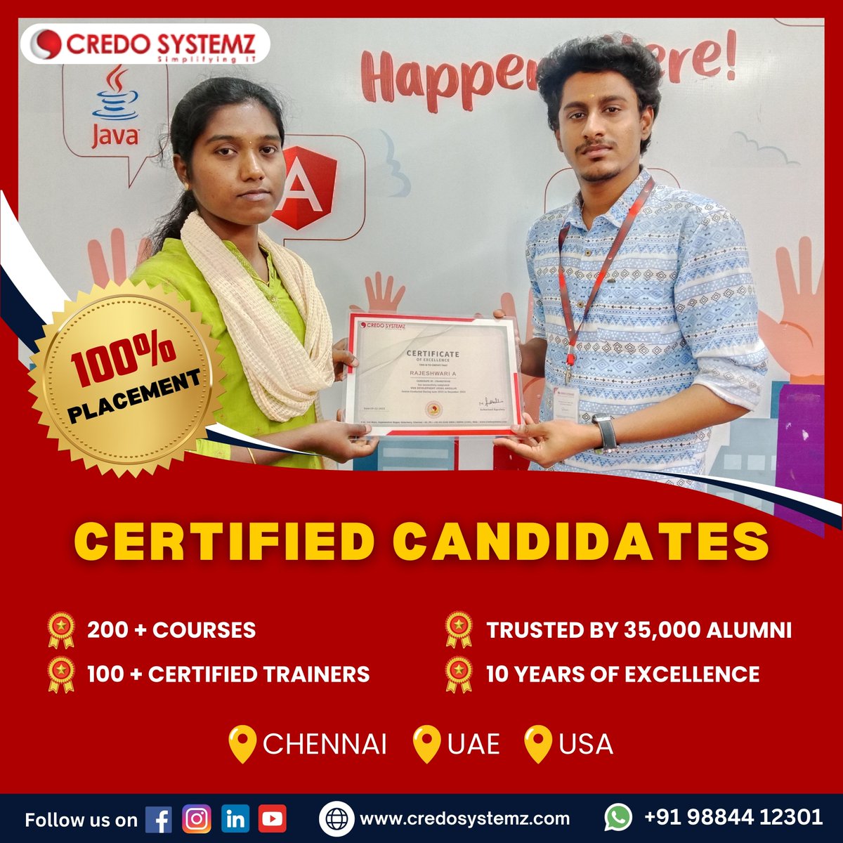 credosystemz's tweet image. Celebrating our #CertifiedCandidate
#CourseCompletion #Fullstackprogram #PlacementGuarantee
➡️ Ready to advance your career? Learn cutting-edge technology for a successful career!
𝗙𝗿𝗲𝗲 𝗖𝗮𝗿𝗲𝗲𝗿 𝗖𝗼𝘂𝗻𝘀𝗲𝗹𝗹𝗶𝗻𝗴📞+91 98844 12301