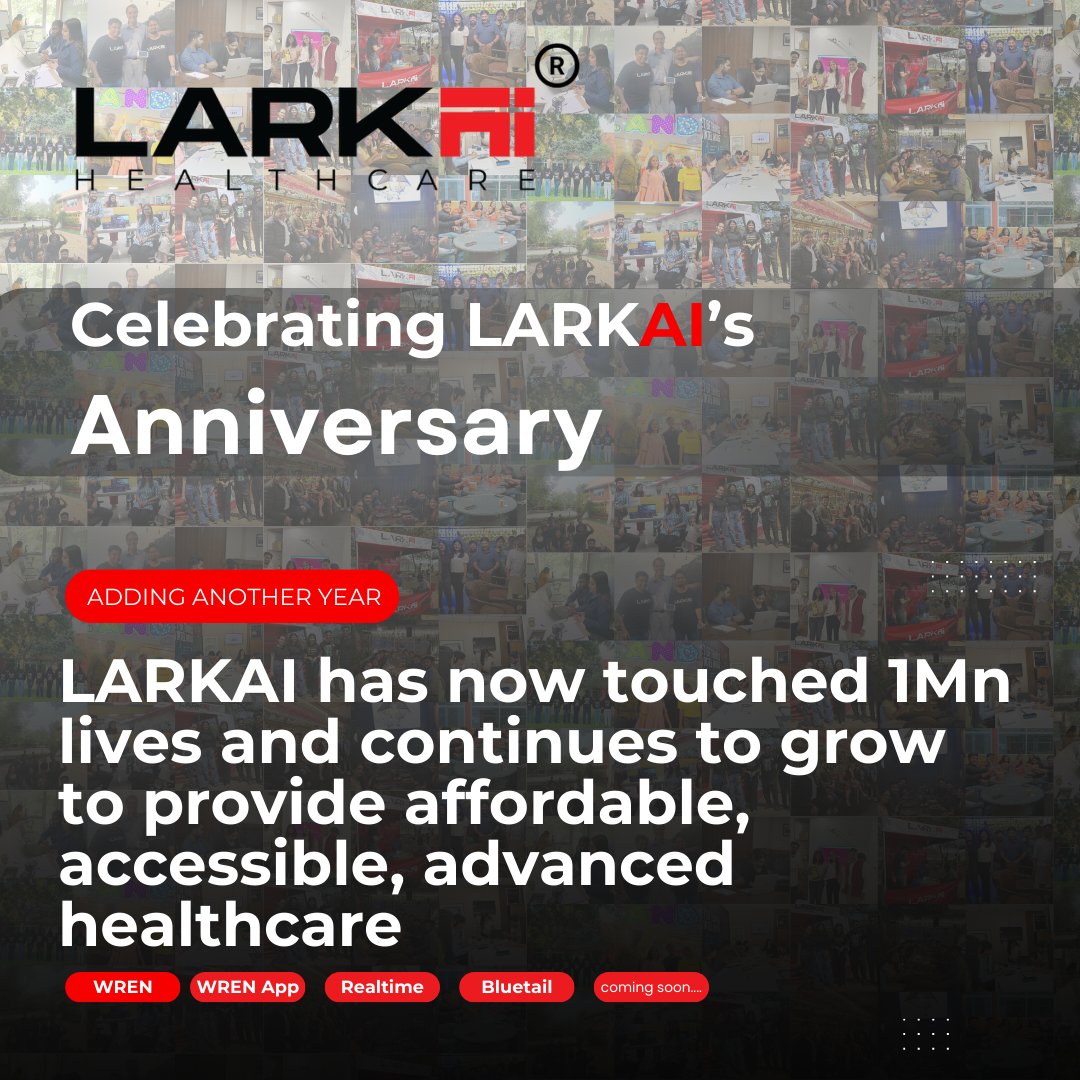 Celebrating LARKAI's Anniversary🎉

Founded in Bhubaneswar, Larkai Healthcare has now flourished as a Global Med-Tech startup. From taking small steps to making big adventures, Larkai Healthcare has now impacted 1 Million lives.
#growth #innovations #LARKAI