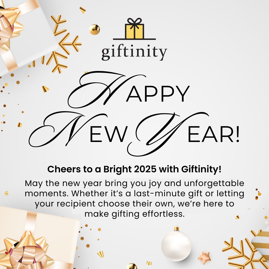 GiftinityAI's tweet photo. 🎁 Happy New Year from Giftinity! 🎁
Make gifting easier this year—last-minute or thoughtful, we’ve got you covered. https://t.co/5Q7TMyt6B2