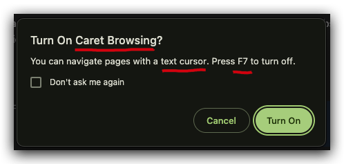 xgqfrms's tweet image. Google Chrome cursor auto edit mode bug All In One 
Google Chrome 光标自动进入文本编辑模式 bug
text cursor / Caret Browsing
问题分析: 可能是清洁键盘的时候，不小心按到了 F7 键, 导致自动开启了插入符号浏览 模式cnblogs.com/xgqfrms/p/1864… #js #cnblogs #F7 #Chrome #Cursor via @xgqfrms