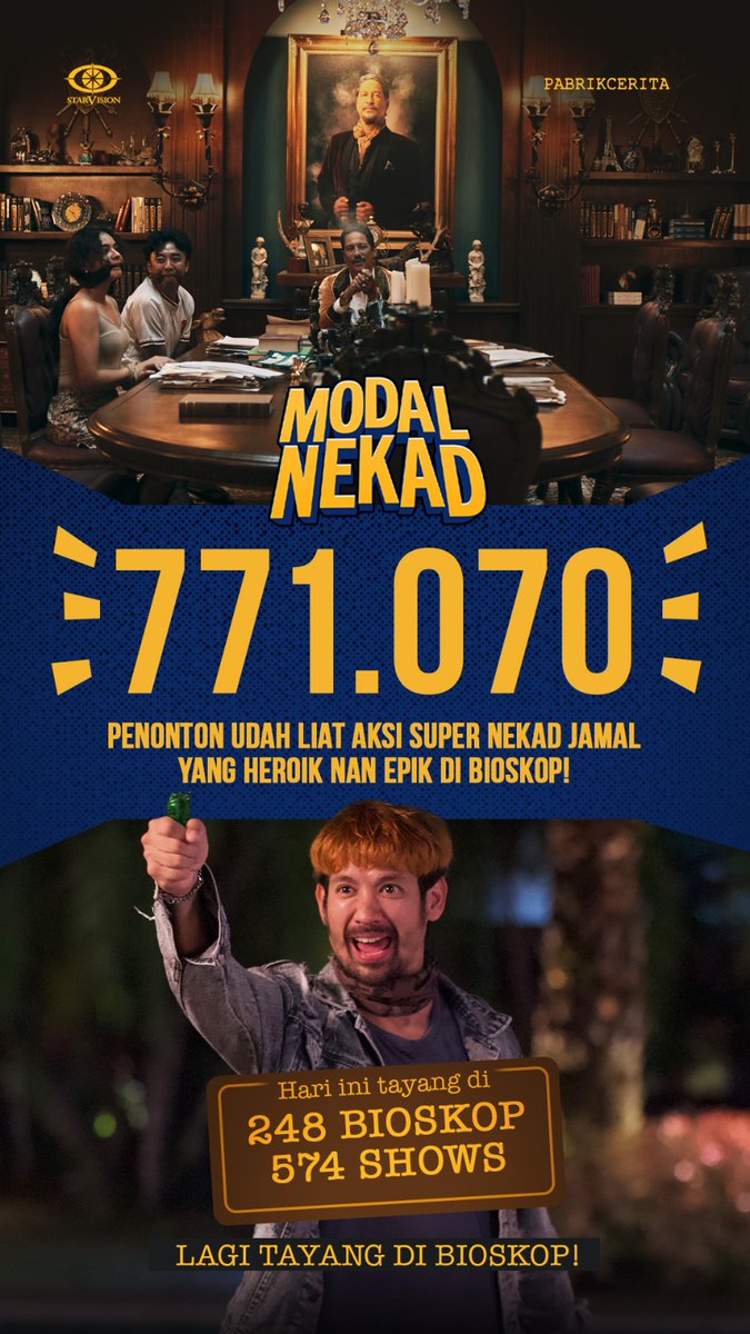GASSS!!! 

Bergabunglah dengan 771,070 orang yang nekad beli tiket untuk nonton film nekad yang dibuat oleh orang-orang Nekad!!!

MODAL NEKAD masih tayang di bioskop2!!! SIKAATTT!!!