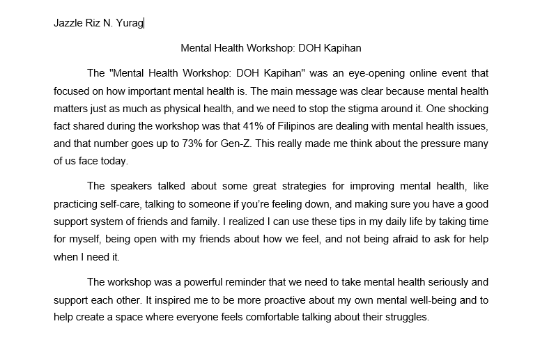 Ryan_layla11's tweet photo. JAZZLE RIZ N. YURAG   
Mental Health Workshop: DOH Kapihan   
OCT. 11, 2024     
1 hr 44 mins 
WORKSHOP  
FEU BAMBOO BAND
@FEUCenterArts https://t.co/1WvE2APk4a