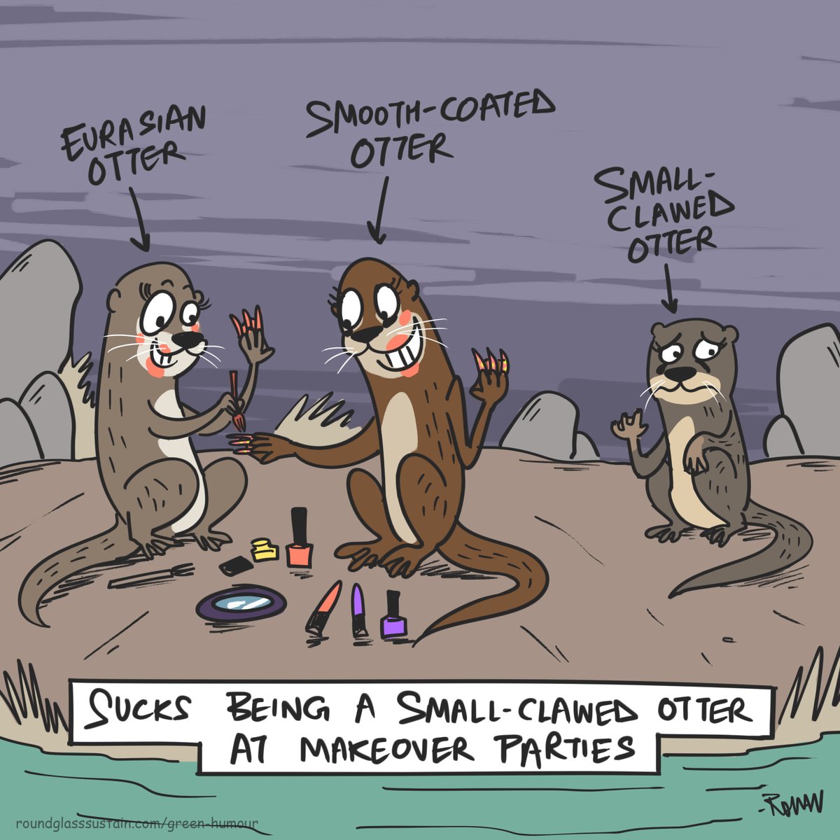 Roundglass Sustain (@rgsustain1) on Twitter photo In Otter News!
The claws of the Asian Small-clawed Otter do not project beyond its webbed digits.
Our weekly Green Humour with Rohan Chakravarty
#Otters #makeover #parties #eurasianotters #smallclawedotters #smoothcoatedotters #RoundglassSustain <a href="/thetoonguy/">Green Humour</a> In Otter News!
The claws of the Asian Small-clawed Otter do not project beyond its webbed digits.
Our weekly Green Humour with Rohan Chakravarty
#Otters #makeover #parties #eurasianotters #smallclawedotters #smoothcoatedotters #RoundglassSustain <a href="/thetoonguy/">Green Humour</a>