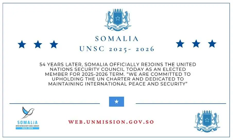 warfak1's tweet photo. Somalia's resumption as a member of the non-permanent UN Security Council represents a major achievement for the country. This milestone provides Somalia with a unique opportunity to play a proactive role in advancing global peace and security. https://t.co/xEppvl31vU
