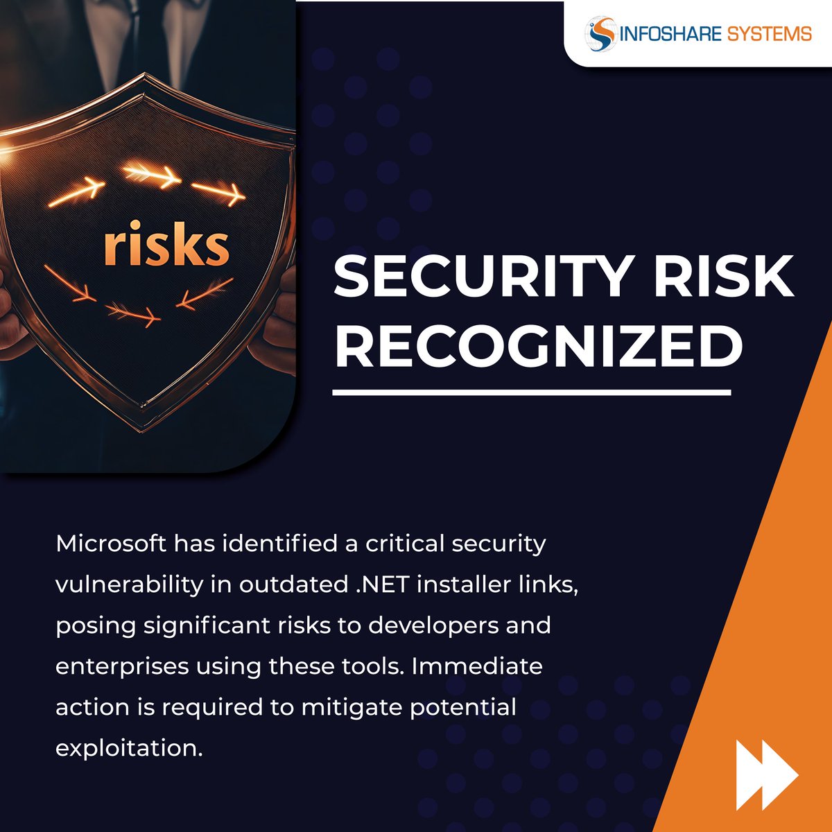 Infosharenew's tweet image. Microsoft Issues Critical Alert for Developers! 
Outdated .NET installer links are posing severe security risks. Threat actors are exploiting vulnerabilities to distribute malware, disrupt workflows, and compromise sensitive data. #VarutraSolutions #SecureDevelopment #CyberAlert