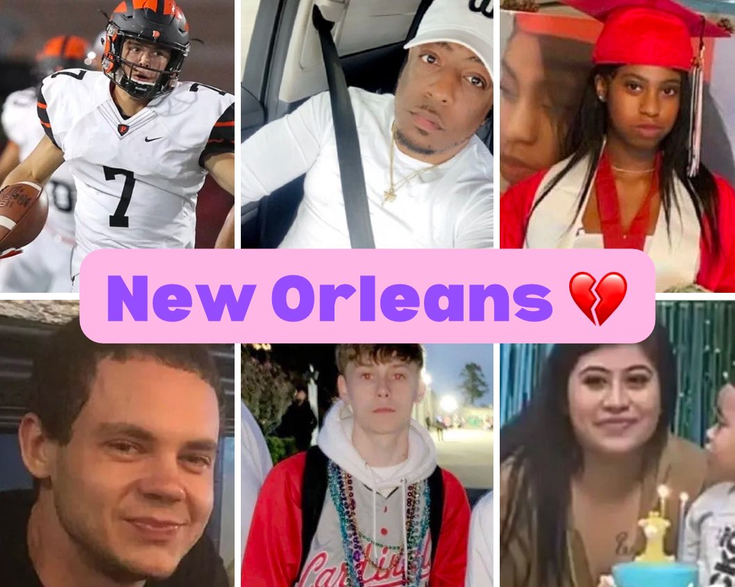 Lillyin_London's tweet photo. The 6 known victims of the #neworleansattack 💔

🩷#NikyraDedeaux 
🩷#ReggieHunter
🩷#TigerBech
🩷#NicolePerez
🩷#HubertGauthreaux
🩷#MatthewTenedorio

#NewOrleans #neworleansattack #NewOrleansHorror #NewOrleansTragedy #ShamsudDinJabbar
#NOLA #NolaAttack #NolaStrong https://t.co/hPj7nZnhvC