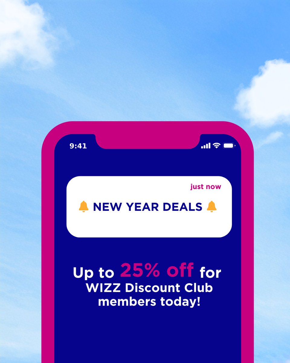 New Year, New Deals! 

Our WIZZ Discount Club members can enjoy up to 25% off on selected flights today. Grab your ticket now and travel before 31 May 2025. 

WIZZ to 🔗 wizzair.com 🔗 to book your flights! Let 2025 adventures begin!