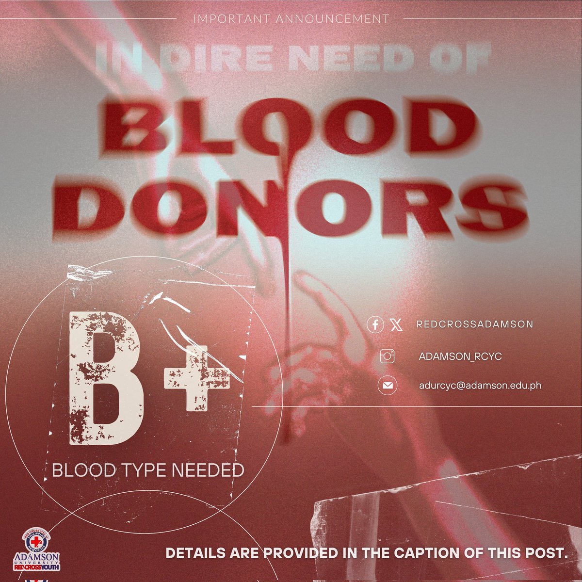 RedCrossAdamson's tweet photo. Urgent need of 𝝗+ 𝗯𝗹𝗼𝗼𝗱 𝗱𝗼𝗻𝗼𝗿𝘀 for Jasmine Amburgo, currently admitted in CSMH facing dengue and in need of 6 units of blood.

𝐅𝐨𝐫 𝐝𝐨𝐧𝐨𝐫𝐬, 𝐩𝐥𝐞𝐚𝐬𝐞 𝐜𝐨𝐧𝐭𝐚𝐜𝐭: 
Edith Vargas at 𝟬𝟵𝟭𝟳𝟴𝟳𝟳𝟭𝟱𝟯𝟭/𝟬𝟵𝟭𝟳𝟱𝟱𝟲𝟮𝟱𝟵𝟴, or message us at our page. https://t.co/Mrc64LUKY3