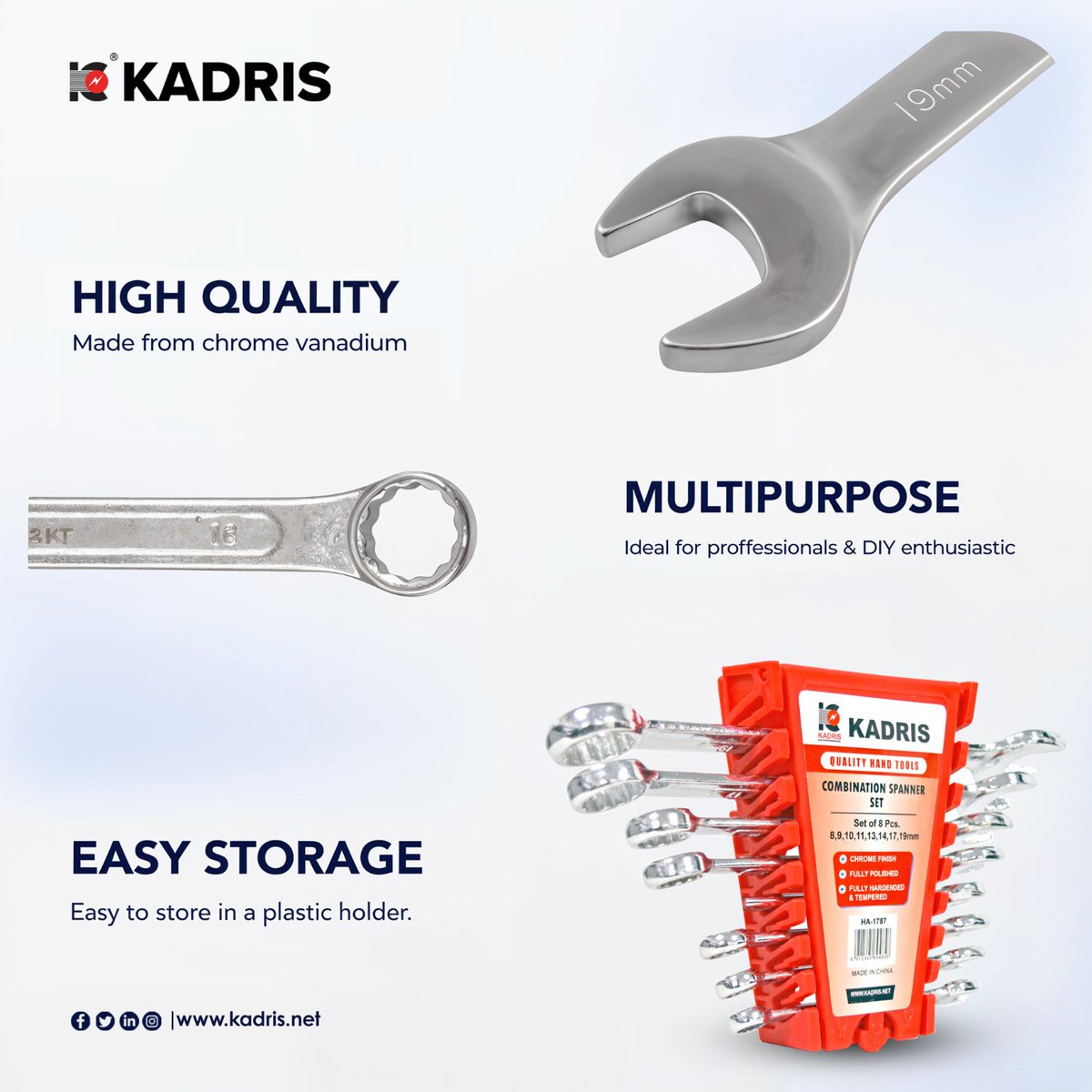 Kadrisae's tweet image. Your toolbox’s best companion! 
KADRIS Combination Spanner Wrench Set is designed for durability, precision, and versatility—perfect for every DIYer and professional alike.

#SpannerSet #ToolboxEssentials #PrecisionTools #DIYGear #HandyTools #HomeImprovement #DurableDesign