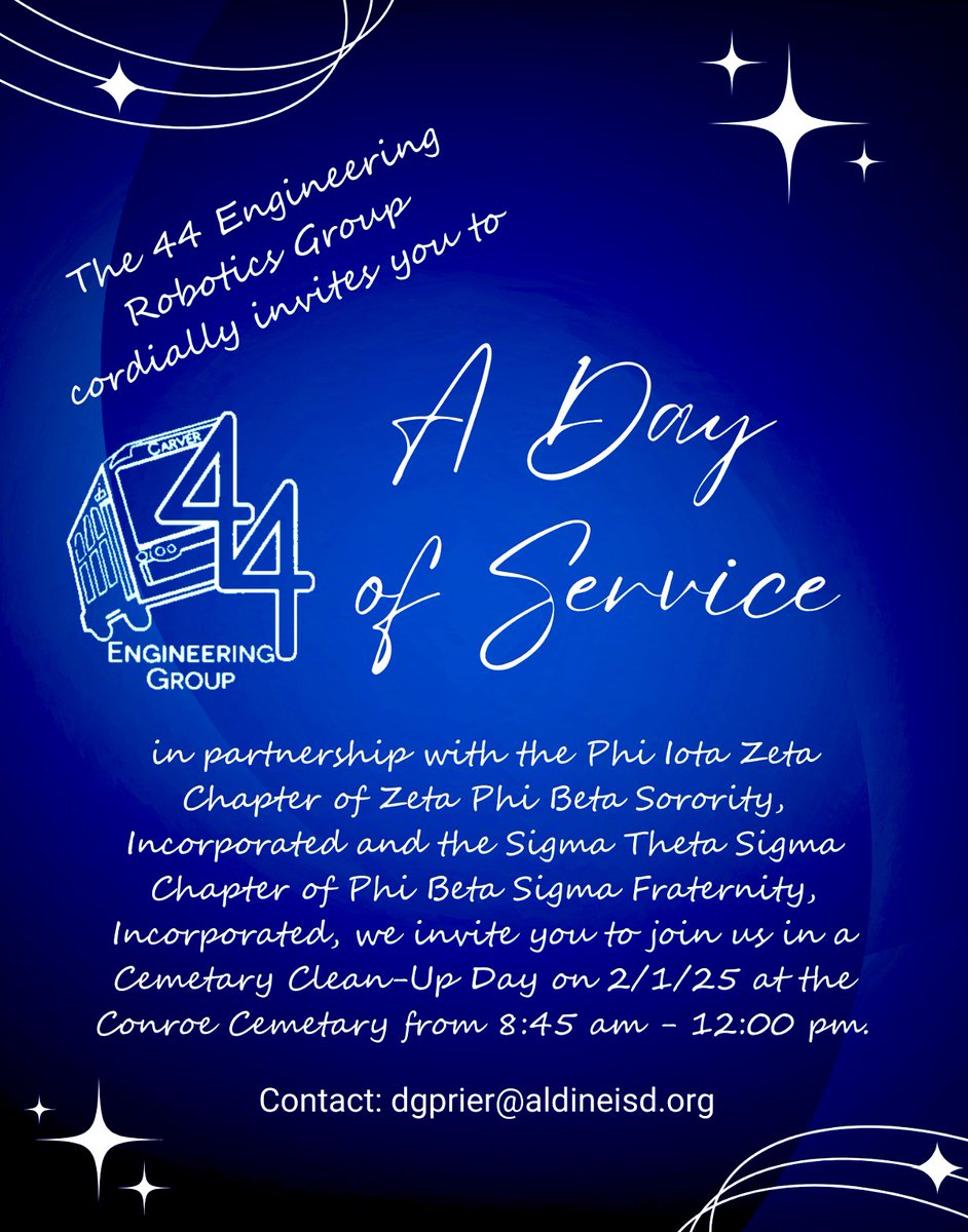 If you are a <a href="/44_Engineering/">The 44 Engineering Group</a>  <a href="/FIRSTinTexas/">FIRST in Texas</a> FRC robotics student or <a href="/CarverHS_AISD/">G.W. Carver HS</a> student of <a href="/AldineISD/">Aldine ISD</a> looking for volunteer hours….