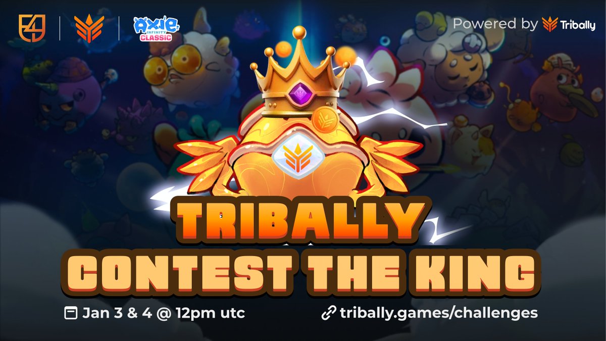 e4e_gg's tweet photo. Welcome the new year with #ContestTheKing! Our @AxieInfinity Classic event where a pro player takes on daring challengers in money matches💸

This week's King: @Mitchybishi 👑Will he dominate or be usurped?

🎙️Ft. @bikutaaRON &amp; @PandaUser0 
🗓️Jan 3~4, 12pm utc @ @TriballyGames https://t.co/1zN50qKbDu