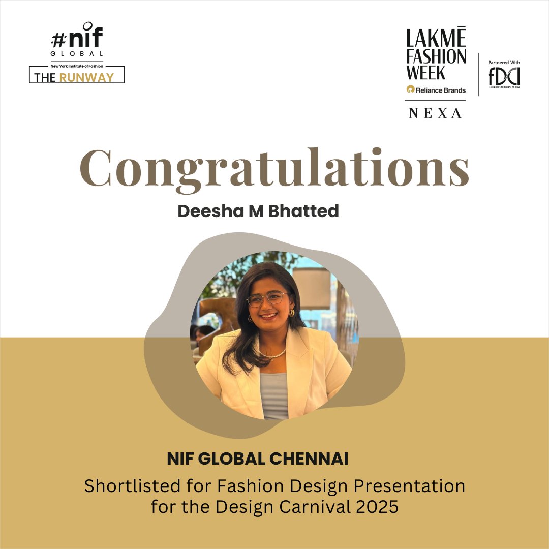 nifchennai's tweet image. Big congratulations to Ms.Deesha Bhatted for being shortlisted in the Fashion Design Presentation for Design Carnival 2025! Your hard work and creativity are truly shining through.
#FashionDesign #DesignCarnival2025 #DesignPresentation #CreativeExcellence #DesignInnovation