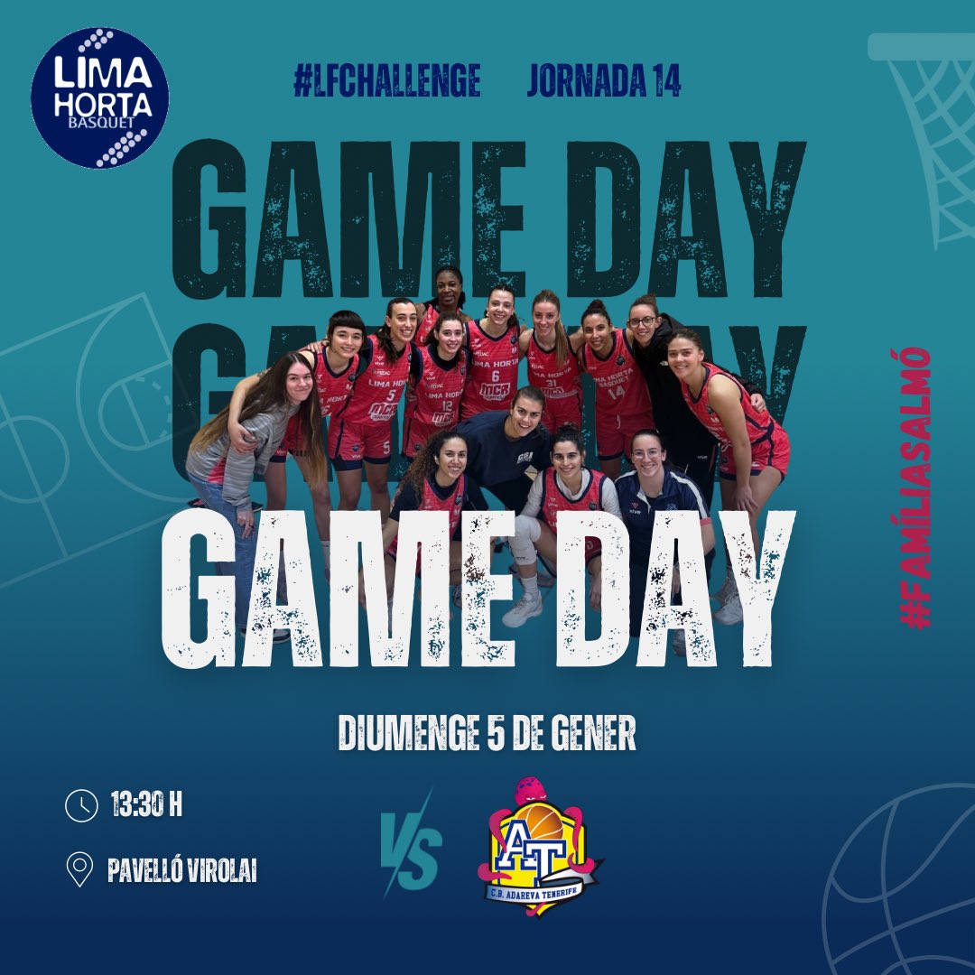 Comencem el 2025 a casa! 🏀✨

✅ Diumenge 5 de gener a les 13:30h, J14 del nostre sènior #LFChallenge 🆚 @cbadareva 

📍 Al pavelló del Virolai (c/ Portell, 9)

🥁 Vine a donar suport a l’equip! 🧡💙

🟠🟠 Som-hi! #famíliasalmó