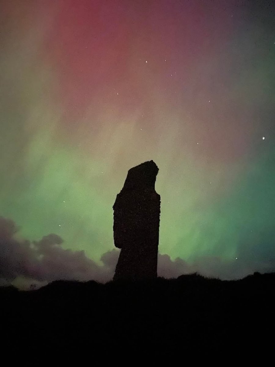 The Aurora Borealis last night in the far north of Britain at the Ring of Brodgar, The Orkney Islands, Scotland, UK.  Pic by Robbie Stanger
