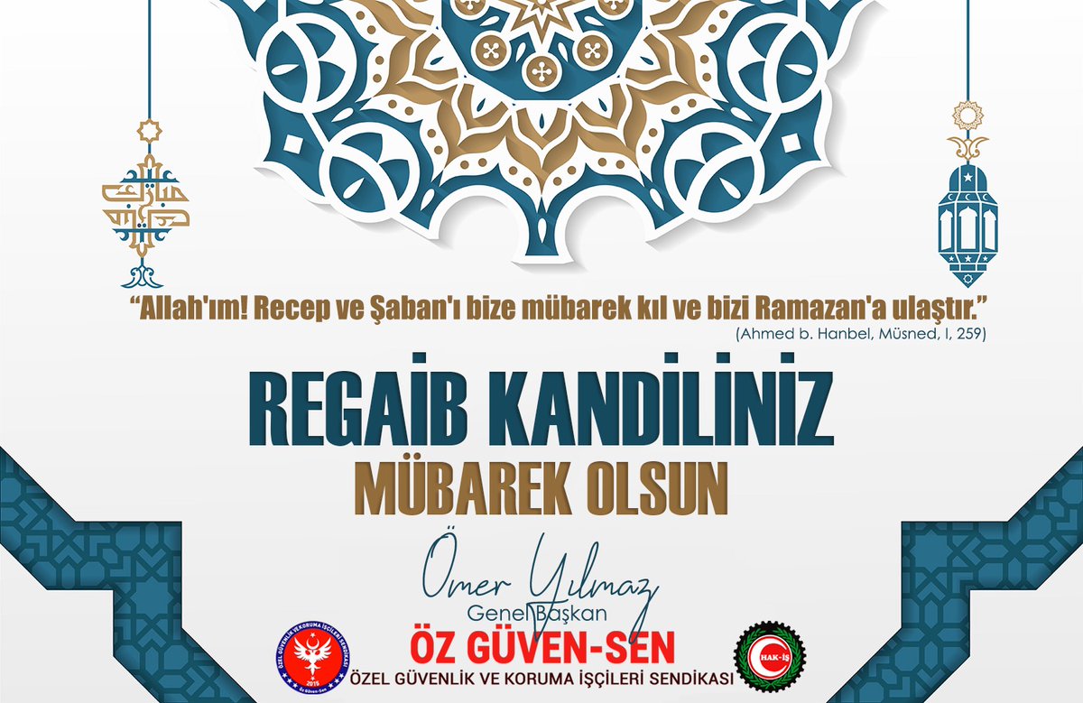 Regaip Kandili'niz mübarek olsun.

Milletimizin ve İslam âleminin Regaip Kandili’ni tebrik ediyor; dualarınızın kabul olmasını, bu mübarek gecenin tüm insanlık için hayırlara vesile olmasını diliyoruz.
<a href="/06omeryilmaz/">Ömer YILMAZ</a> <a href="/06muratUnal/">MURAT ÜNAL</a> <a href="/hakiskonf/">HAKİŞ KONFEDERASYONU</a>