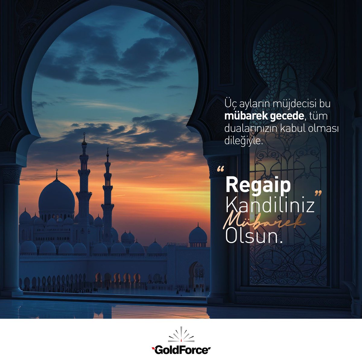 Üç ayların müjdecisi bu mübarek gecede, tüm dualarınızın kabul olması dileğiyle.

Regaip Kandiliniz mübarek olsun.

#Kandil #KandilimizMübarekOlsun #RegaipKandili #Ramazan #GoldForce