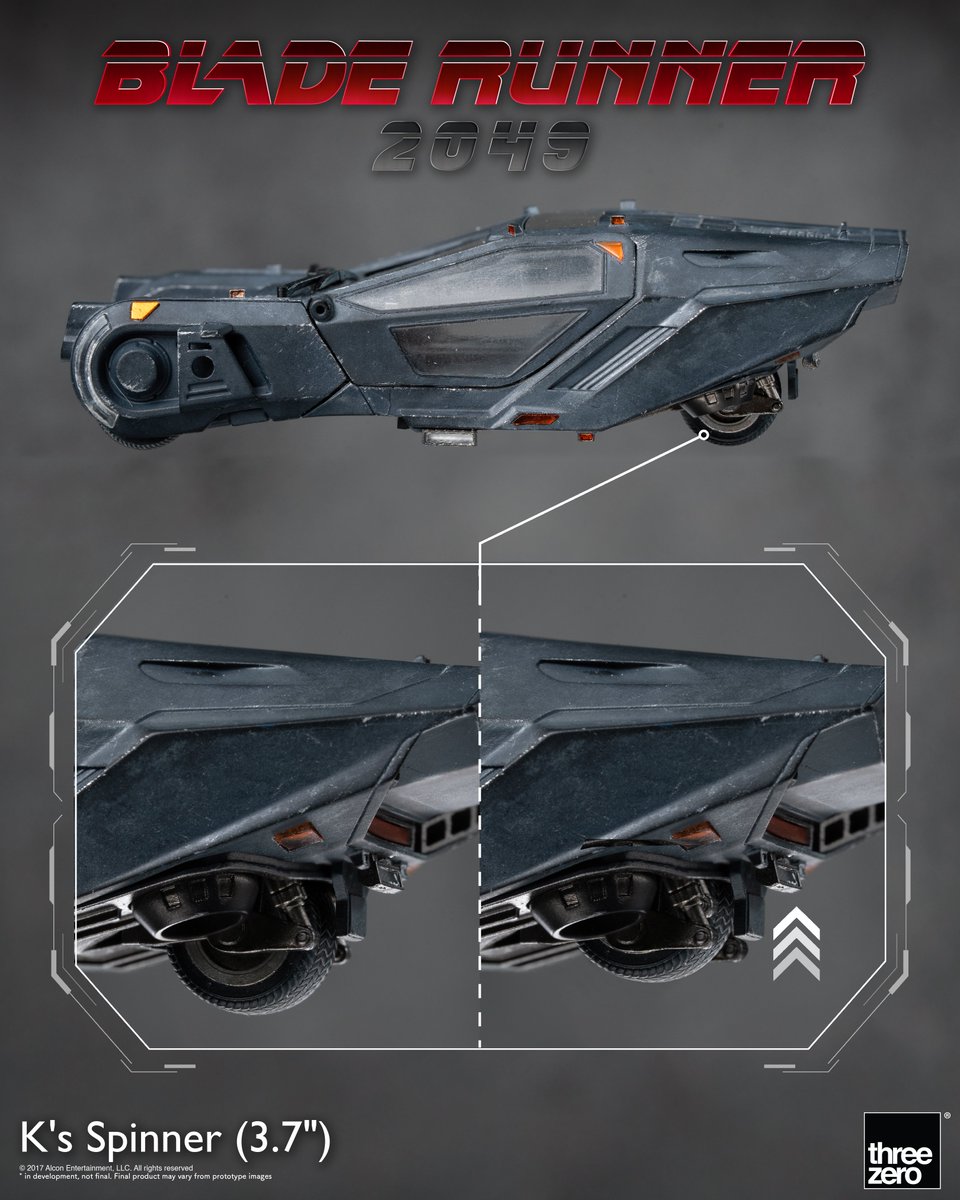 threezeroHK's tweet photo. The retractable rear wheel design faithfully reproduces how the Spinner’s wheels are stowed during take-off, as seen in the movie.
SRP: 21.90USD/ 170RMB/ 180 HKD/ 720 TWD/ 3,390 JPY
https://t.co/uCrw5wiUY0
#threezero #BladeRunner2049 #OfficerK #Spinner #PoliceSpinner #Deckard https://t.co/zMKpgTfSQ1