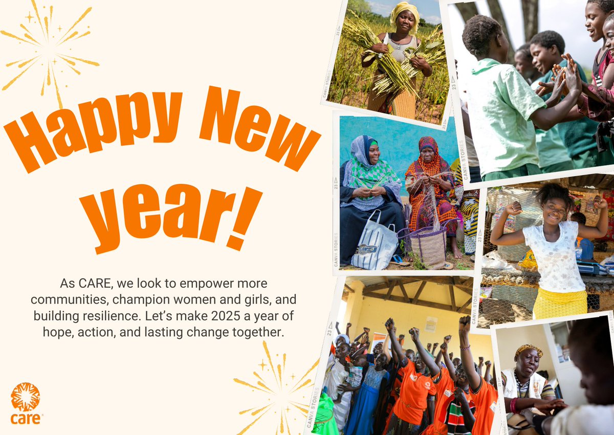 CARE ECSA Region (@careecsaregion) on Twitter photo Happy New Year from <a href="/CARE/">CARE (care.org)</a>!
🌟 New chapter, same commitment: empowering communities, uplifting women and girls, and driving global change.
Let us make 2025 a year of bold action and hope!
#NewYear2025 #CAREAlwaysThere Happy New Year from <a href="/CARE/">CARE (care.org)</a>!
🌟 New chapter, same commitment: empowering communities, uplifting women and girls, and driving global change.
Let us make 2025 a year of bold action and hope!
#NewYear2025 #CAREAlwaysThere