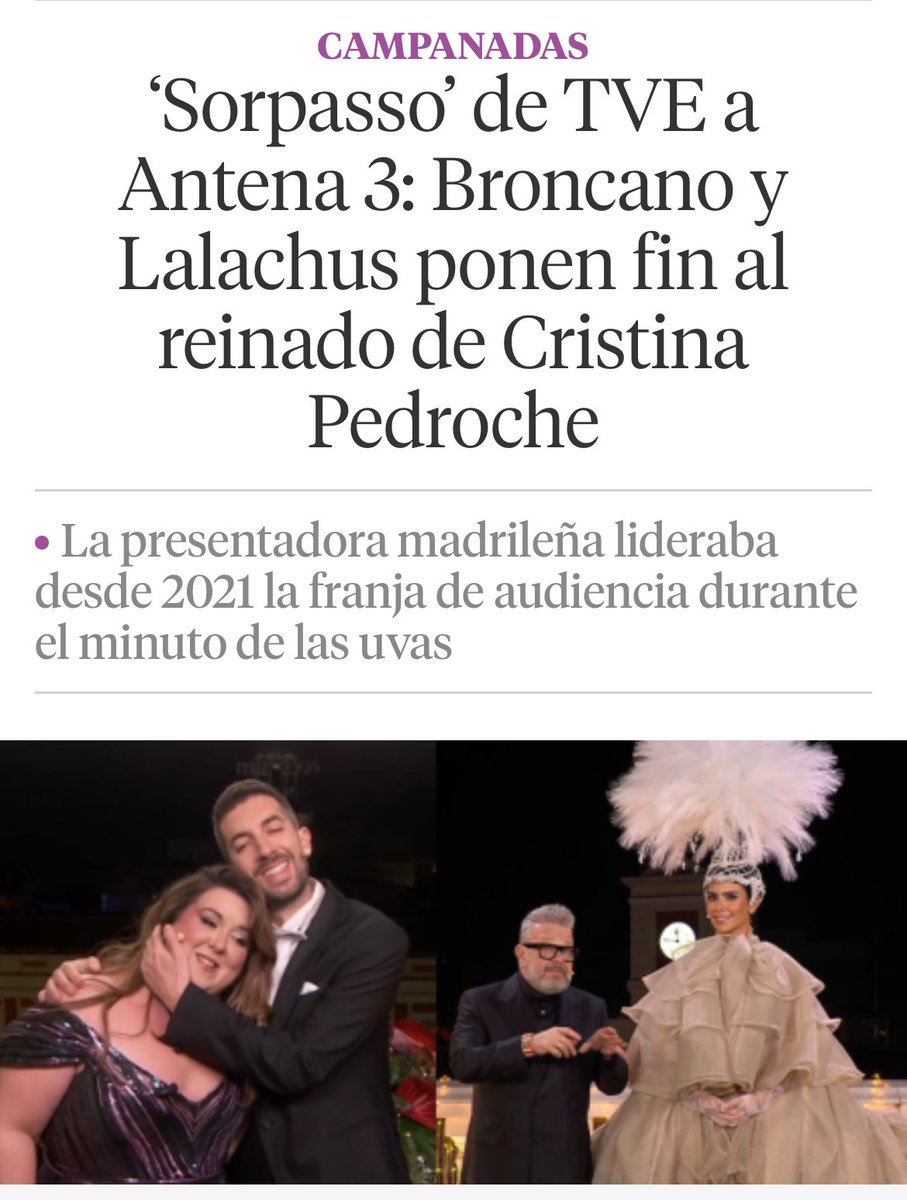 Pues ya sabemos por qué los fachas estaban ayer echando bilis con la estampita: Broncano y Lalachús revientan a Atresmedia y le sacan medio millón de espectadores ✊🏼
Somos más y somos mejores. Que nadie te convenza de lo contrario