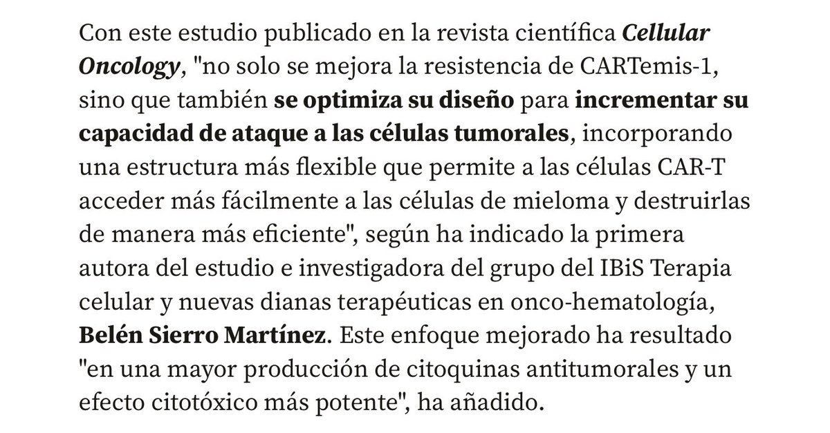 RarasNoInvisibles (@noinvisibles) on Twitter photo Investigadores del <a href="/ibis_sevilla/">IBiS</a>, liderados por el dr. J. A. Pérez Simón, mejoran la terapia CAR-T para hacerla más efectiva contra el #mielomamúltiple
#CARTemis_1, se llevará a #ensayoclínico a principios de 2025 en el <a href="/HospitalUVRocio/">HospitalUVRocio</a> <a href="/HematoHUVR/">Hematología HUVRocío</a>
Esta nueva versión de la Investigadores del <a href="/ibis_sevilla/">IBiS</a>, liderados por el dr. J. A. Pérez Simón, mejoran la terapia CAR-T para hacerla más efectiva contra el #mielomamúltiple
#CARTemis_1, se llevará a #ensayoclínico a principios de 2025 en el <a href="/HospitalUVRocio/">HospitalUVRocio</a> <a href="/HematoHUVR/">Hematología HUVRocío</a>
Esta nueva versión de la