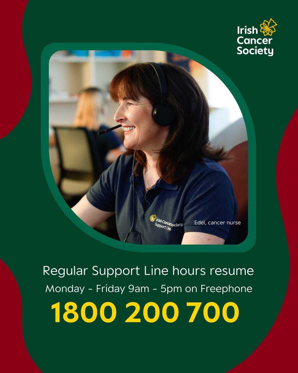 Irish Cancer Society (@irishcancersoc) on Twitter photo Our Support Line is now back to normal operating hours: 9am - 5pm, Monday to Friday 💛
Whether you have questions about cancer, need support, or just ant to talk our nurses are ready to listen and help.
📞 Call us for free on 1800 200 700
📧 Or email supportline@irishcancer.ie Our Support Line is now back to normal operating hours: 9am - 5pm, Monday to Friday 💛
Whether you have questions about cancer, need support, or just ant to talk our nurses are ready to listen and help.
📞 Call us for free on 1800 200 700
📧 Or email supportline@irishcancer.ie