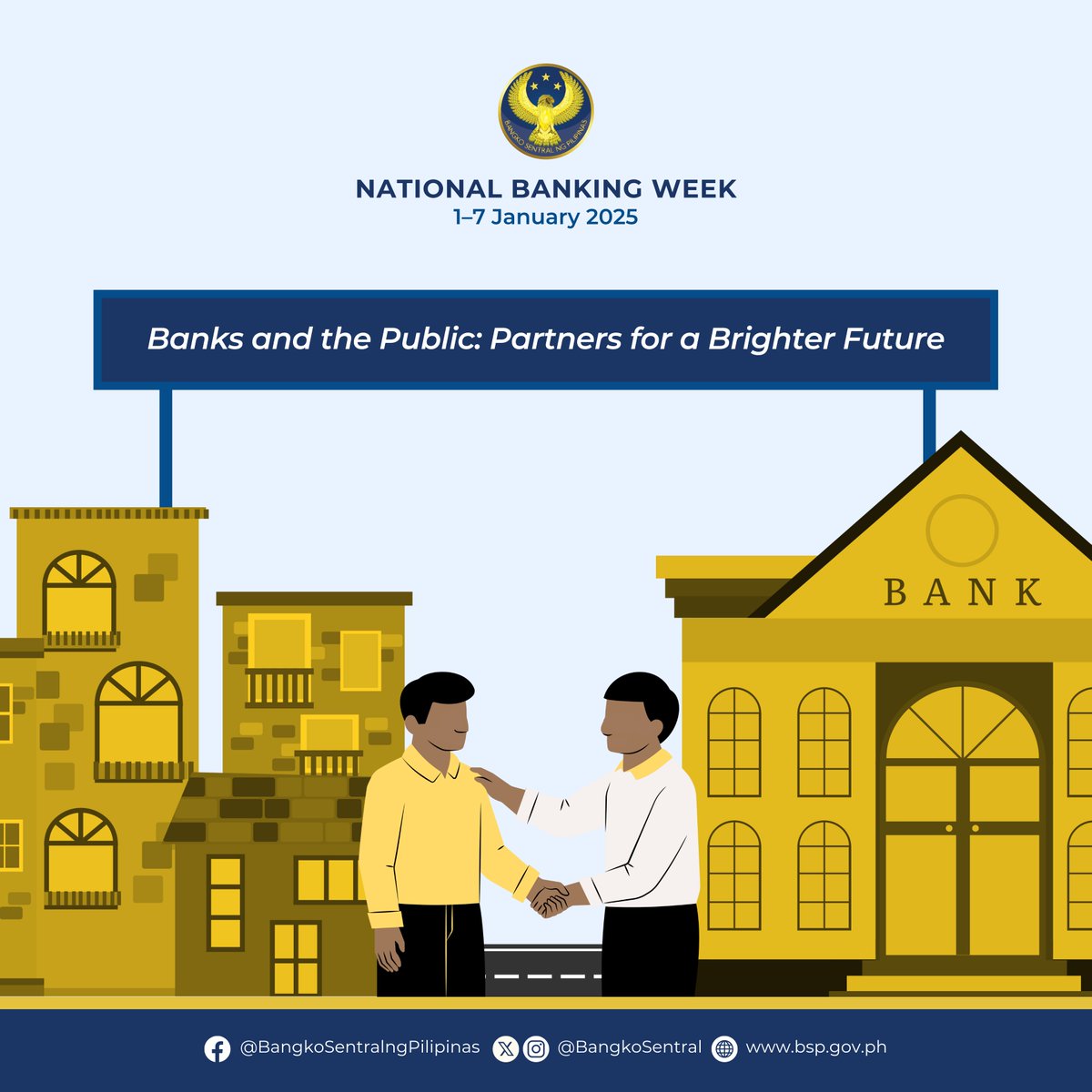 BangkoSentral's tweet image. As National Banking Week 2025 comes to a close, let’s celebrate the vital partnership between banks and the public. 💡

Let’s continue working together toward financial stability and a brighter future. 🌟

#NationalBankingWeek2025
#NBW2025
#PartnersInProgress