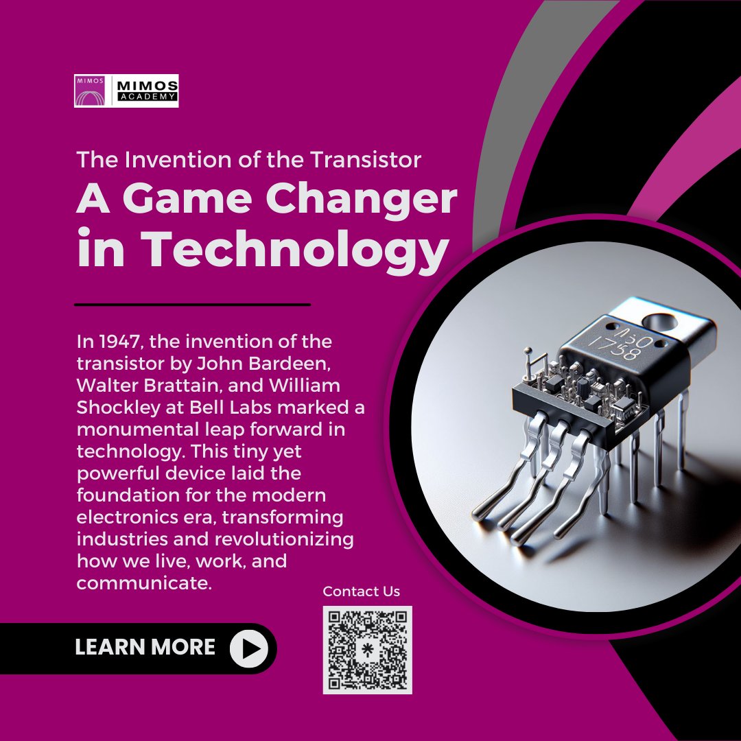 MIMOSACADEMY's tweet image. Miniaturization: Enabled compact, efficient devices. Modern Electronics: Cornerstone of nearly every device. Innovation Catalyst: Paved the way for ICs &amp;amp; microprocessors. Economic Impact: Fueled growth in multiple industries.

#TransistorRevolution #MIMOSAcademy