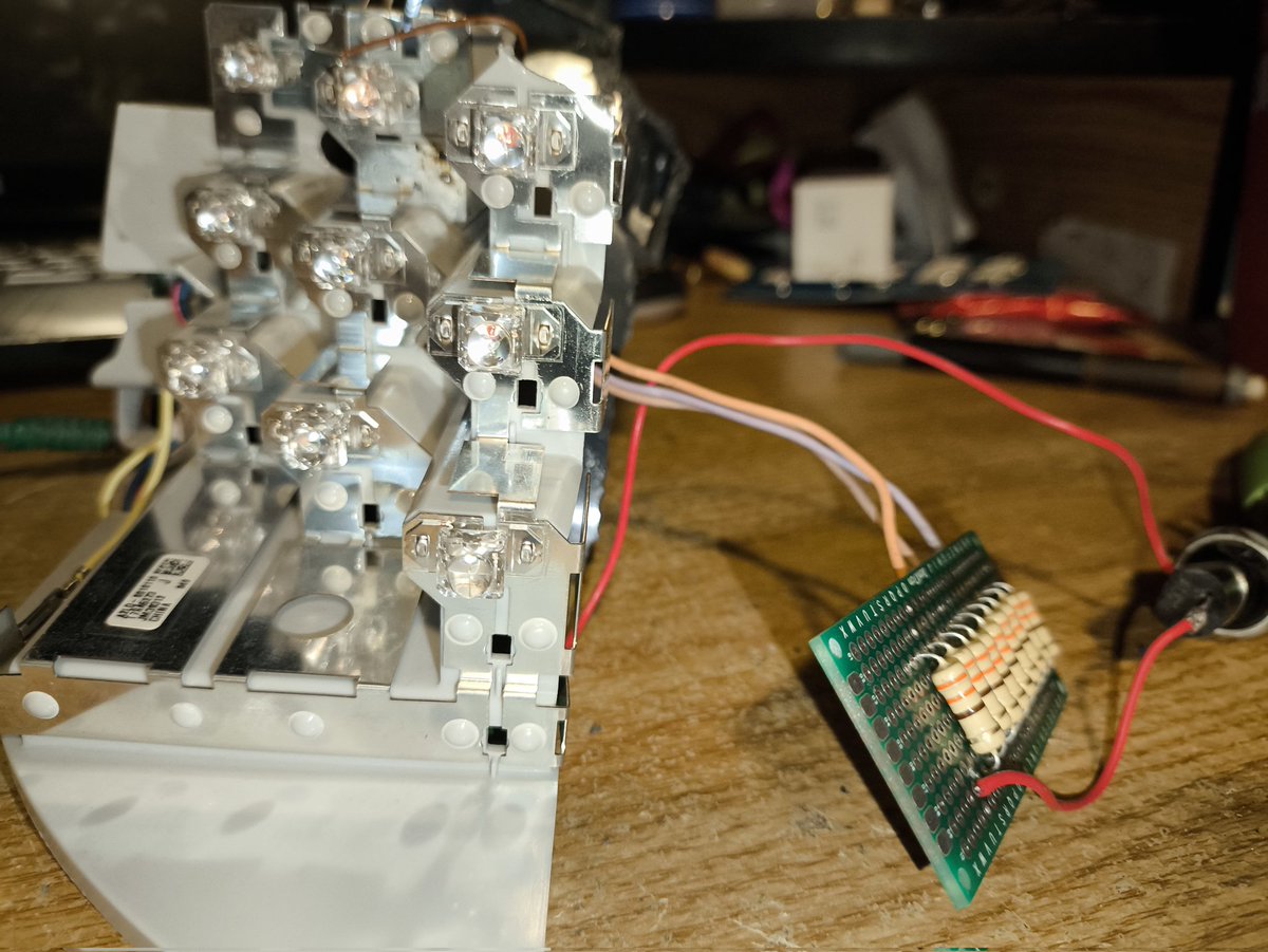 BRV64's tweet photo. #light from mom's #car. The #replacement was too expensive. You can see the #electrical characteristics for the #LED. Bypassing the board with a #resistors array and #connecting them to the #Diodes output on the original board will do the #trick. It was #hard to get in. #repair https://t.co/cOFSL2oE4Z