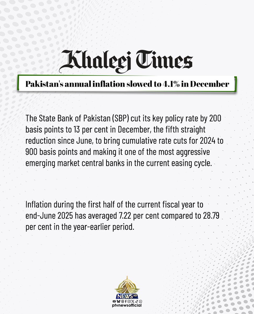 appcsocialmedia's tweet image. Pakistan's annual inflation slowed to 4.1% in December
#Pakistan #InflationReduction