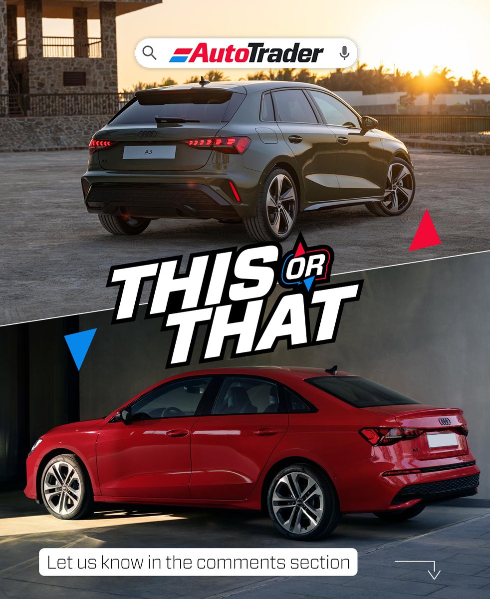 AutoTraderSA's tweet photo. Audi recently updated it's #A3 range but what we want to know is which of the derivatives appeals the most to you, THIS #Sportback or THAT #Sedan?

#ThisOrThat #This #Or #that #Audi #AudiA3 #AudiA3Sportback #AudiA3Sedan #A3Sportback #A3Sedan #Hatch #Sedan #german #germancars https://t.co/xVEDDaUoaS