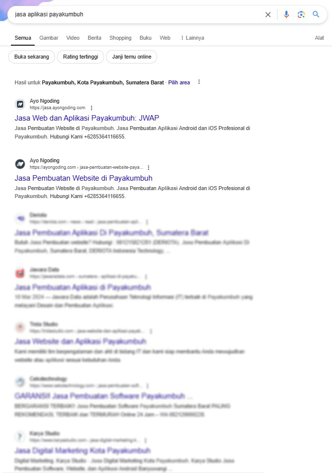 ayongoding's tweet image. Dalam SEO (Search Engine Optimization), Page One Ranking sering digunakan untuk menggambarkan kesuksesan sebuah situs web dalam mencapai posisi strategis pada mesin pencari.
Gunakan Keyword berikut untuk menemukan kami di google:
- jasa aplikasi payakumbuh
- jasa web payakumbuh