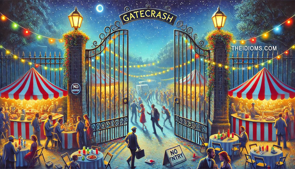 Gatecrash meaning, definition, origin and history
Definition: To join a social event without an invitation, often with the intent of enjoying the festivities without consent.
Read more: theidioms.com/gatecrash/
#phrase 
#phrases
#idiom
#idioms
#proverbs
#slang
#gatecrash