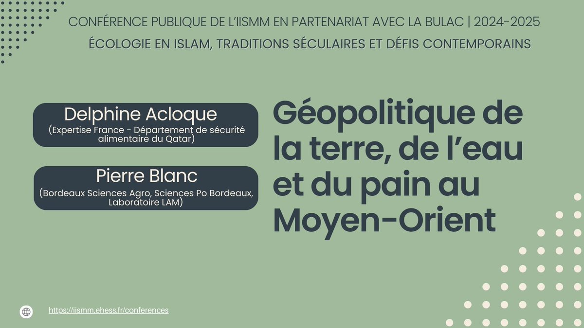 📢 «Géopolitique de la terre, de l'eau et du pain au Moyen-Orient» : prochaine conférence publique en partenariat avec l'<a href="/iismm_ehess/">IISMM</a> 

📅 Le 6 janvier 2025 à 18h30 
📍Auditorium du Pôle des langues et civilisations, entrée libre

👉 En savoir plus : bulac.fr/node/3223