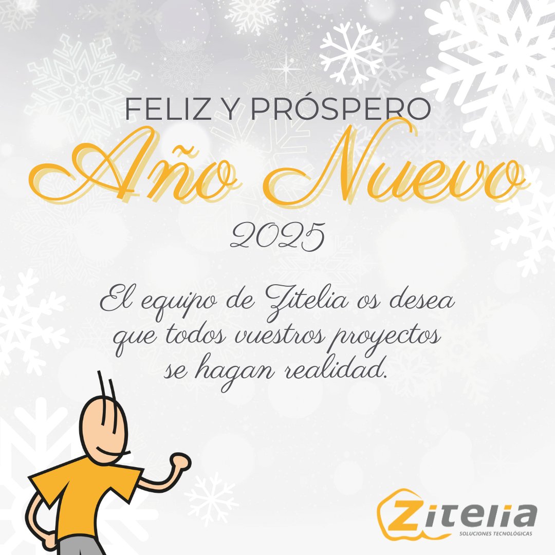 Zitelia's tweet photo. El equipo de Zitelia, os desa Feliz Año Nuevo 2025.
Un año lleno de proyectos tecnológicos en el que esperamos poder acompañaros.
#felizañonuevo #nuevoaño #2025 #2025tecnológico #proyectos #software #softwareamedida #desarrolloweb #hosting https://t.co/qSeRYD97Lb