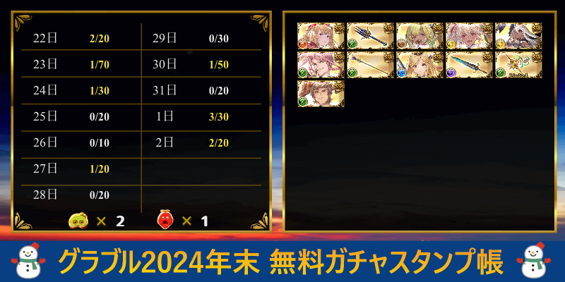 NnesKon's tweet photo. グラブル2024年末 無料ガチャスタンプ帳
https://t.co/1Nrd5zl0Gp https://t.co/VEJehfSPh8