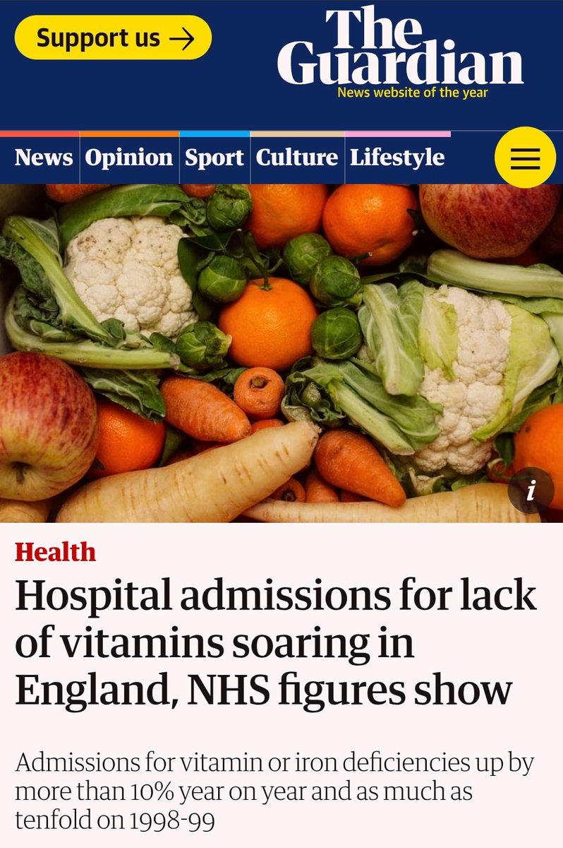 Happy New Year everyone!
Here's a riddle to kick off the new year.
How can an article about the rise in hospitalisations for nutrient deficiency, particularly B12 and iron, not mention the rise of veganism and anti-meat sentiment?